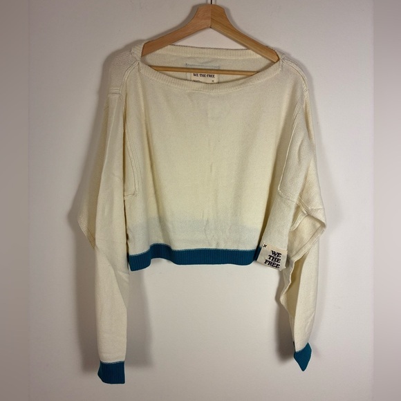 Free People Into the Blue Wool Blend Crop Sweater in Tropical Blue Combo Medium - Picture 5 of 12
